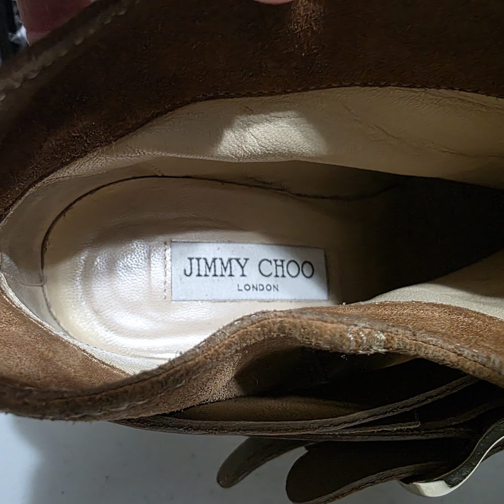 Jimmy Choo Tan Suede Heeled Boots - Picture 6 of 7